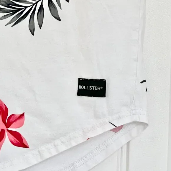 Hollister Men Longline Curved Hem Floral Pattern White Short Sleeve T-Shirt - XS - Picture 10 of 10